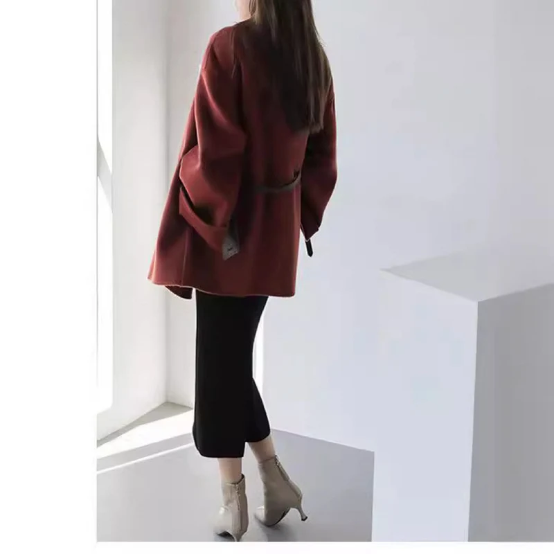 Damen Modischer und eleganter Mantel mit Gürtel Drune