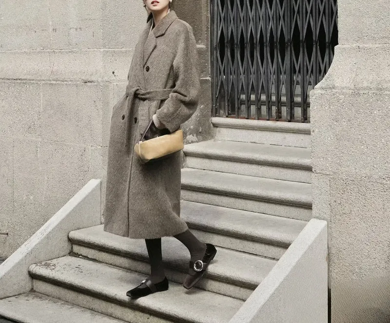 Damen Modischer und eleganter Bouclé-Mantel mit doppelter Knopfleiste Drune