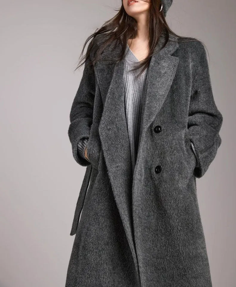 Damen Modischer und eleganter Bouclé-Mantel mit doppelter Knopfleiste Drune