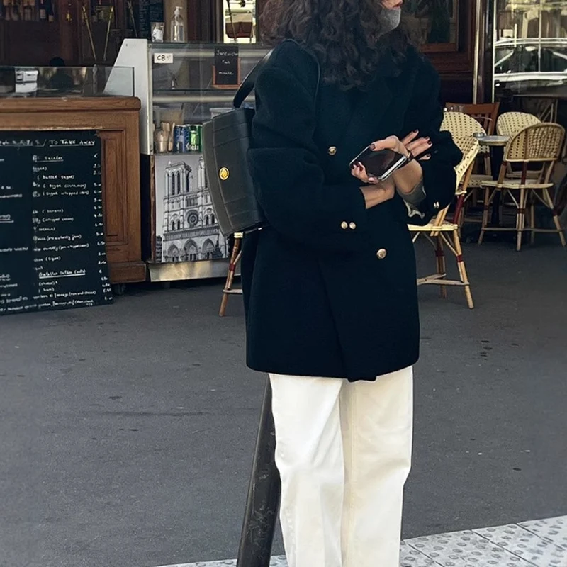 Damen Modischer Oversized-Blazer mit goldenen Knöpfen Drune