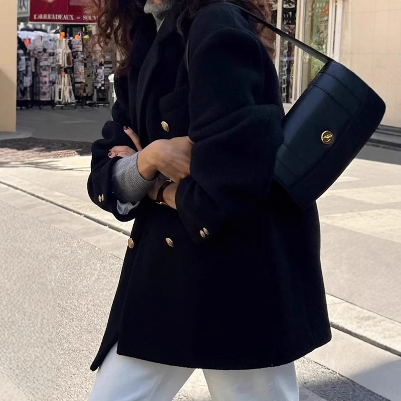 Damen Modischer Oversized-Blazer mit goldenen Knöpfen Drune