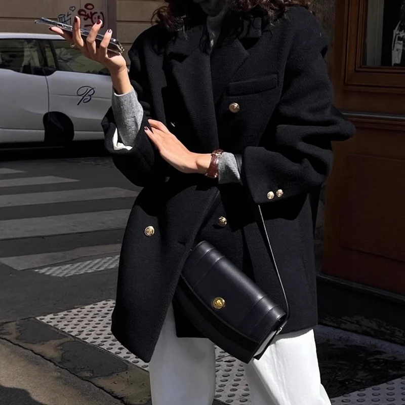 Damen Modischer Oversized-Blazer mit goldenen Knöpfen Drune