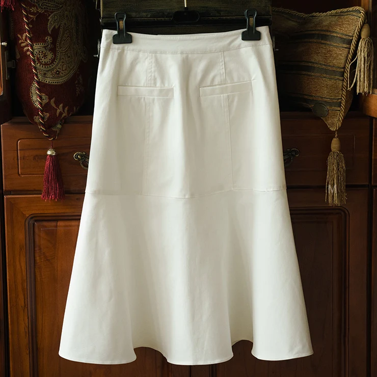 Damen Modischer Midirock mit Knopfleiste und schwingendem Saum Drune