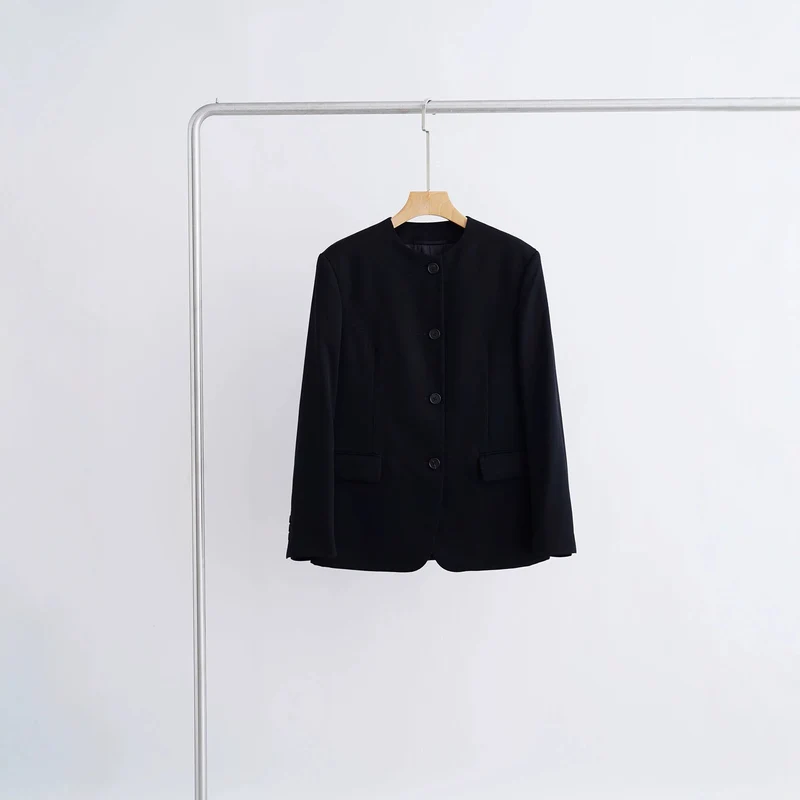 Damen Modischer Blazer mit einfachem Kragen Drune