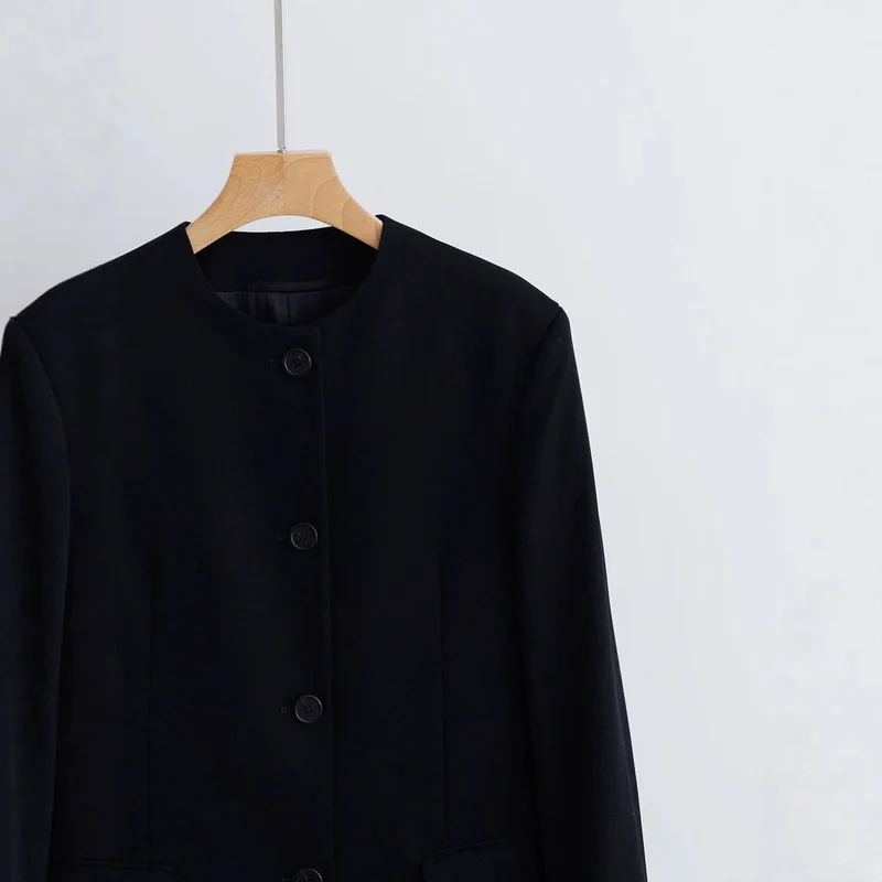 Damen Modischer Blazer mit einfachem Kragen Drune