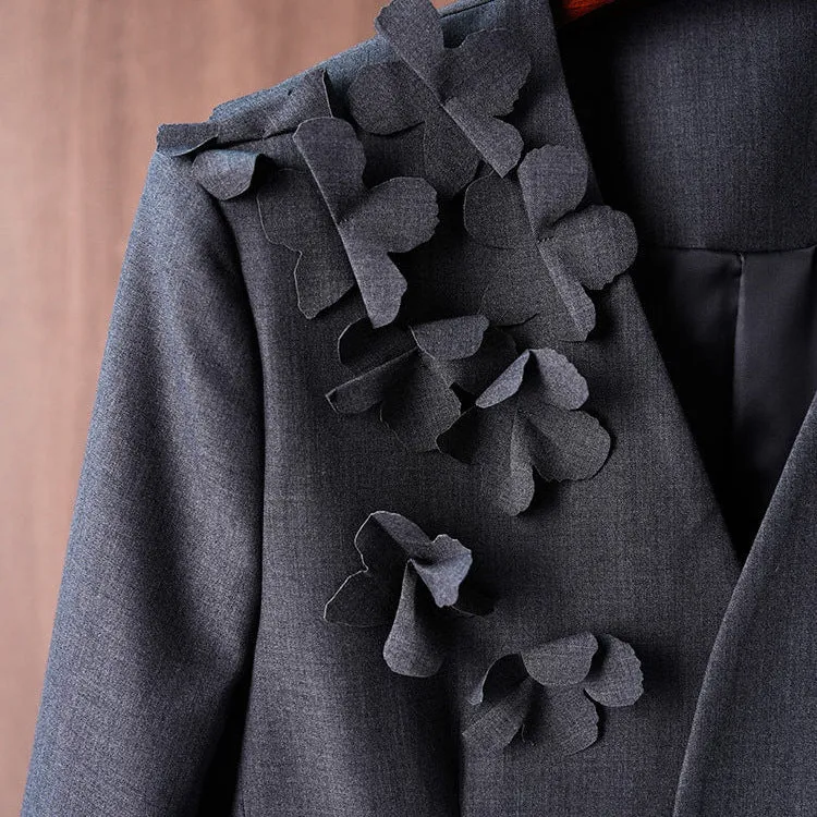 Damen Modischer Blazer mit 3D-Blüten-Details Drune