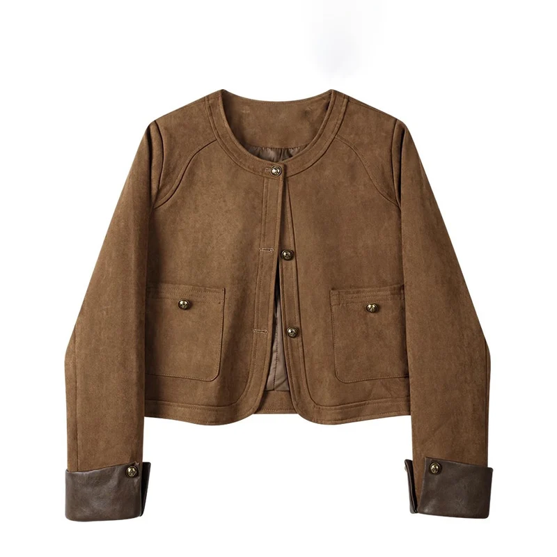 Damen Modische Wildlederjacke mit Taschen Drune