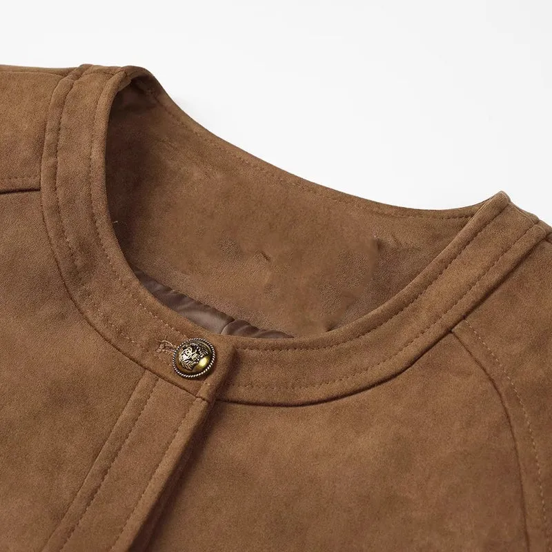 Damen Modische Wildlederjacke mit Taschen Drune