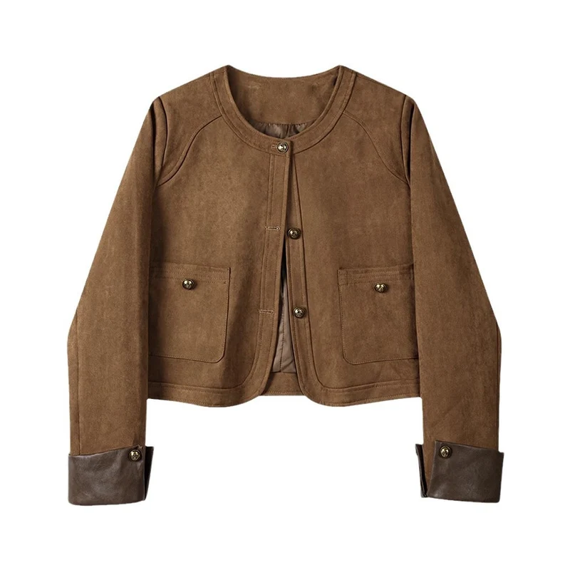 Damen Modische Wildlederjacke mit Taschen Drune
