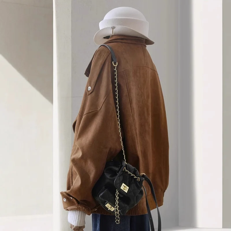 Damen Modische Wildlederjacke mit asymmetrischem Schnitt Drune