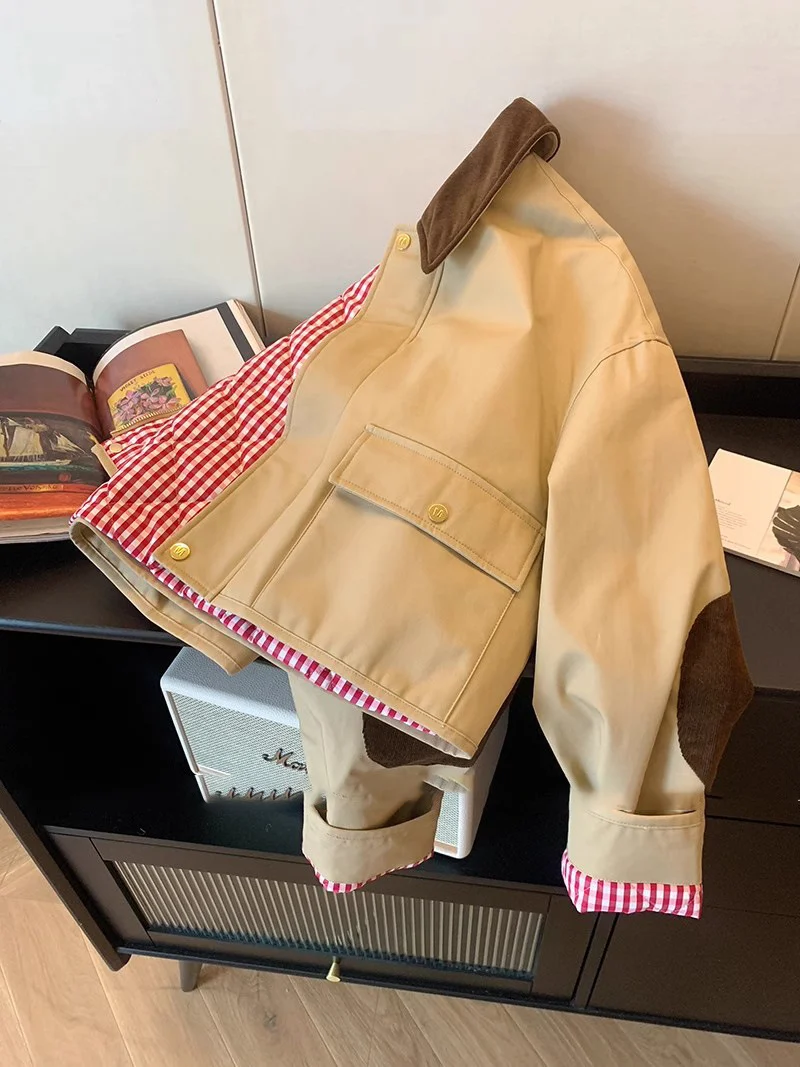 Damen Modische Utility-Jacke mit Samtkragen Drune