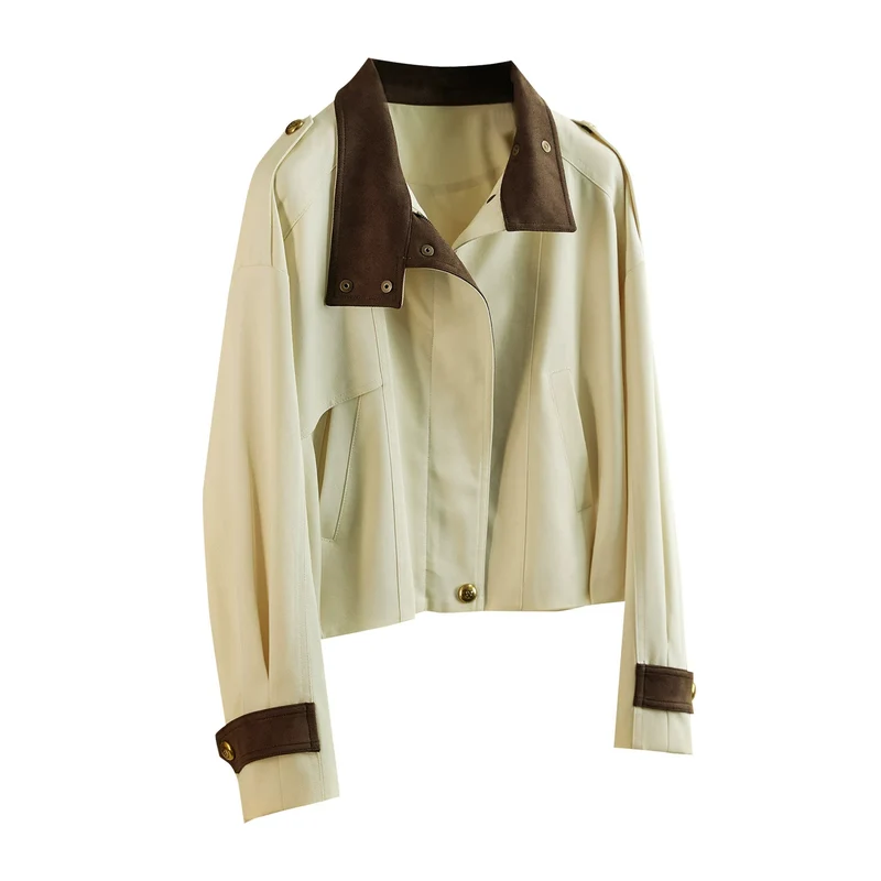 Damen Modische und elegante Kurzjacke mit samtigem Kragen Drune