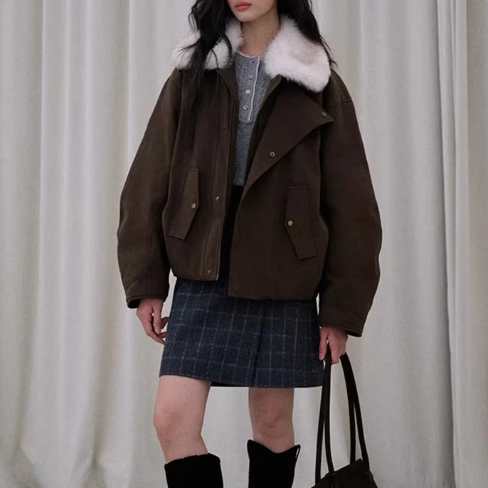 Damen Modische und bequeme Übergangsjacke mit Teddykragen Drune