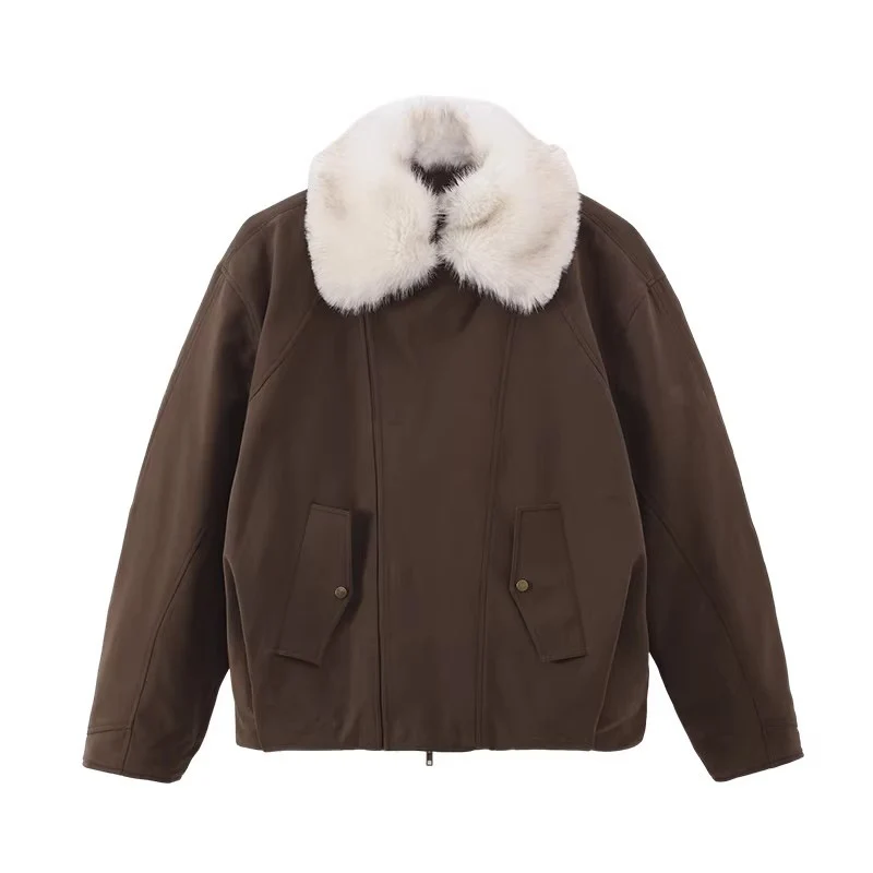 Damen Modische und bequeme Übergangsjacke mit Teddykragen Drune