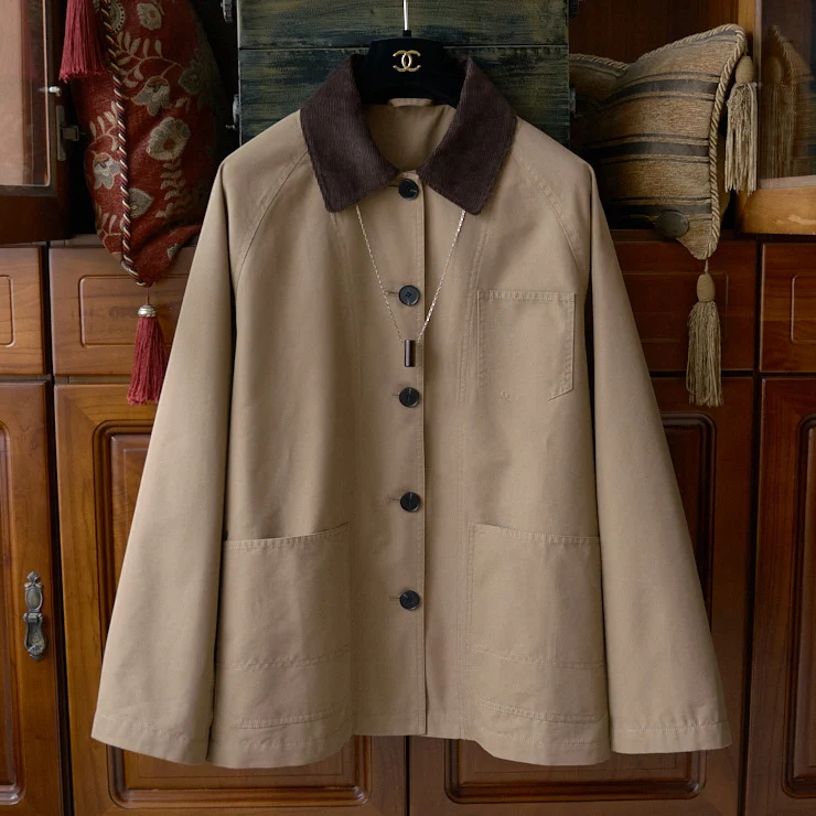 Damen Modische Übergangsjacke mit weichem Kragen Drune