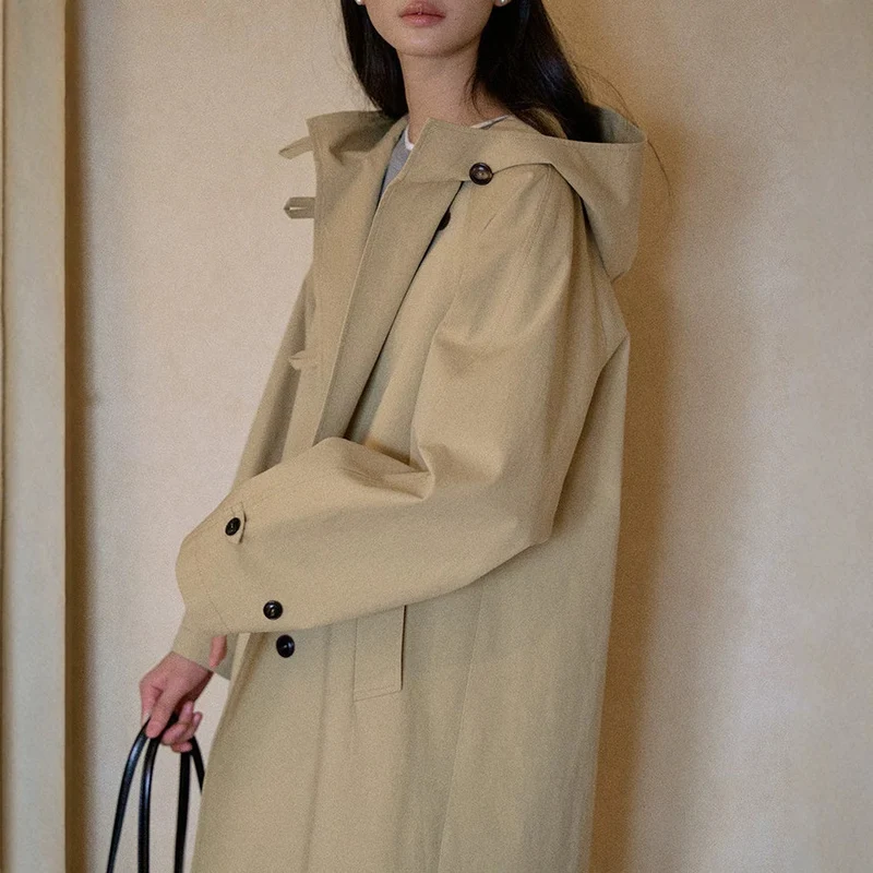 Damen Modische Übergangsjacke mit Kapuze Drune