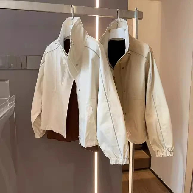 Damen Modische Übergangsjacke mit hohem Kragen und Druckknopfverschlüssen Drune