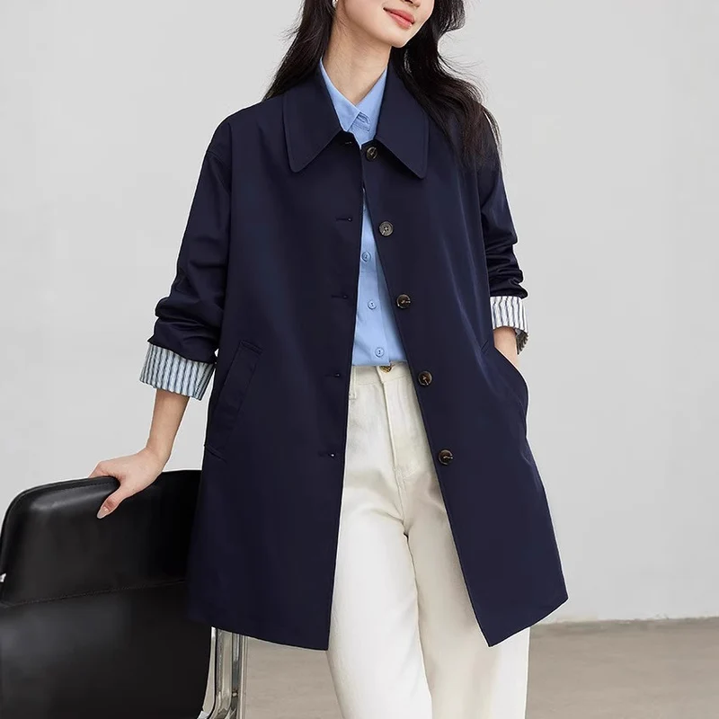 Damen Modische Übergangsjacke mit breitem Kragen und Knopfdetails Drune