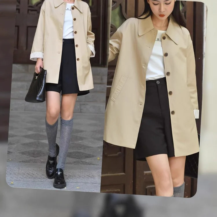 Damen Modische Übergangsjacke mit breitem Kragen und Knopfdetails Drune