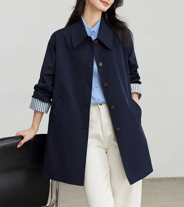 Damen Modische Übergangsjacke mit breitem Kragen und Knopfdetails Drune