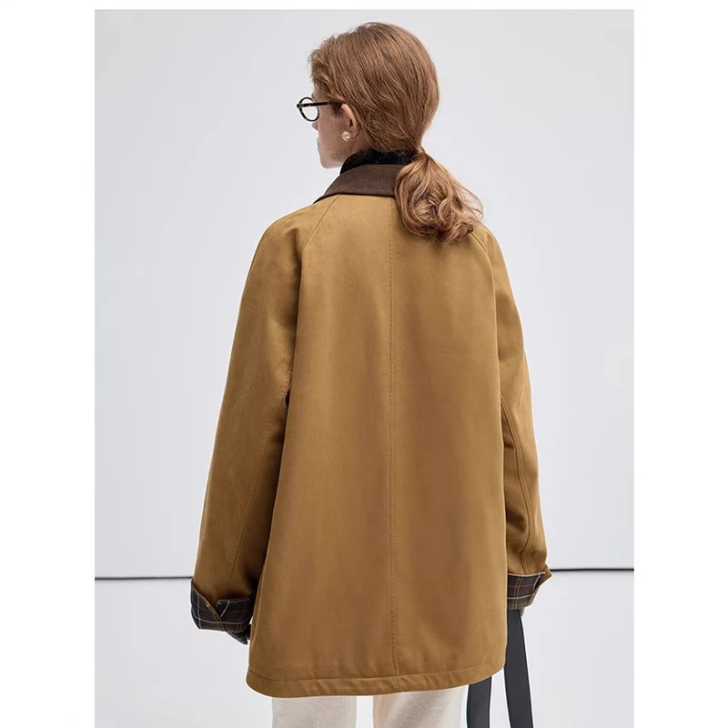 Damen Modische Übergangsjacke aus weichem Material mit Karomuster Drune