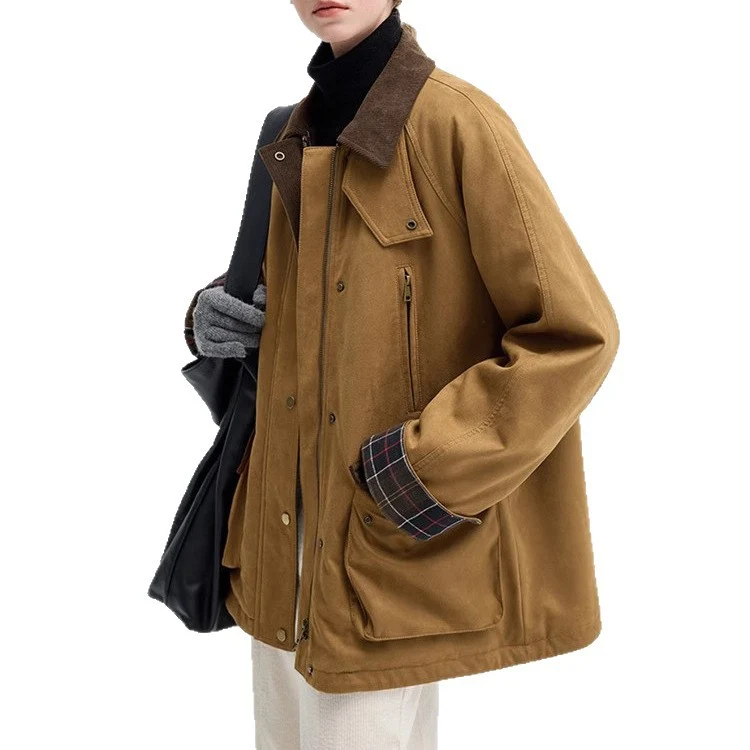 Damen Modische Übergangsjacke aus weichem Material mit Karomuster Drune