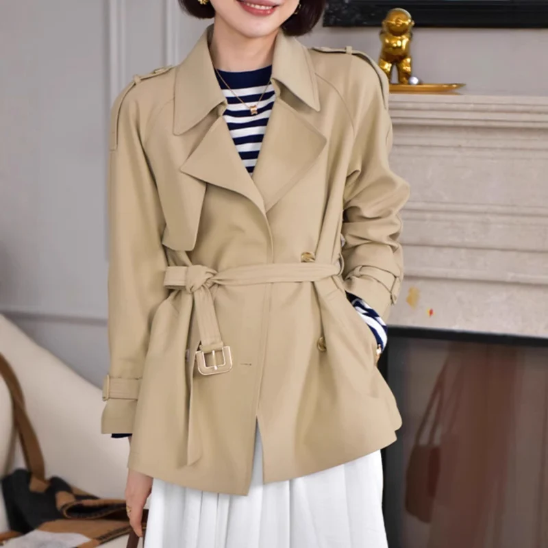 Damen Modische Trenchjacke mit Taillengürtel Drune