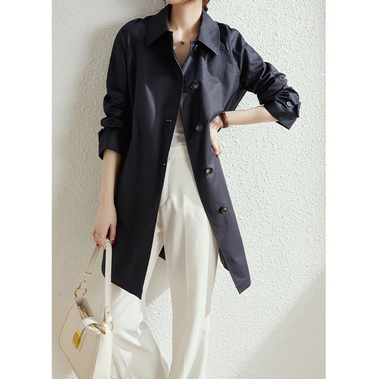 Damen Modische Trenchjacke mit stilvollem Kragen und praktischen Taschen Drune