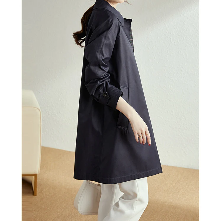 Damen Modische Trenchjacke mit stilvollem Kragen und praktischen Taschen Drune
