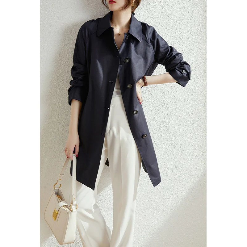 Damen Modische Trenchjacke mit stilvollem Kragen und praktischen Taschen Drune