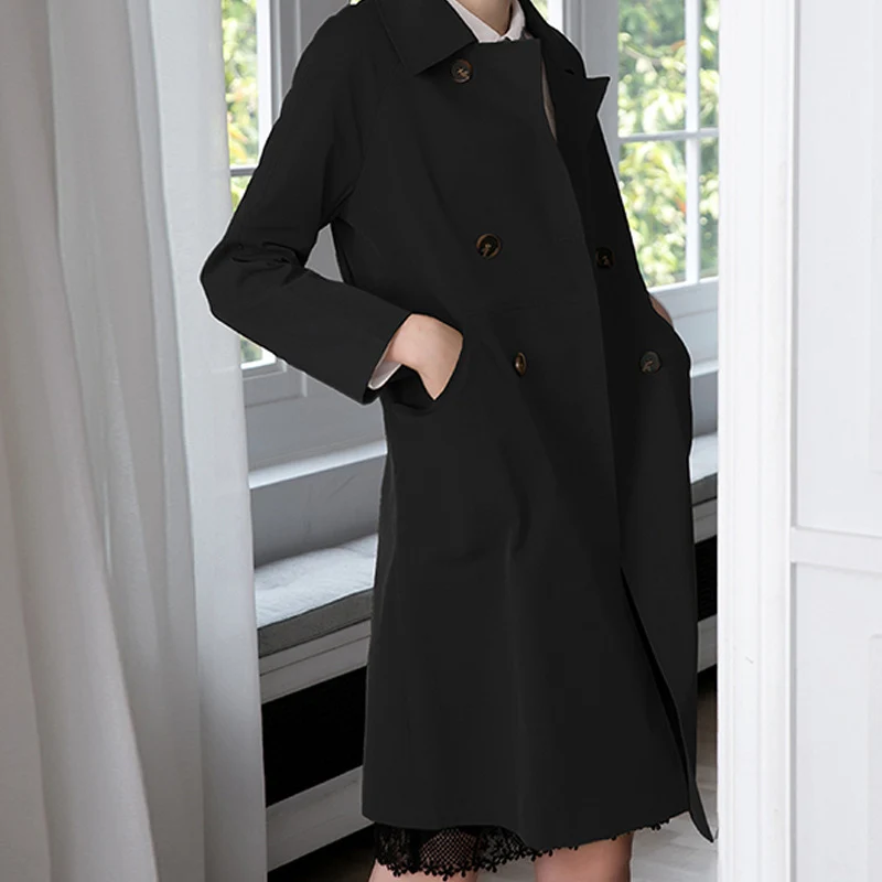 Damen Modische Trenchcoat mit doppelter Knopfleiste Drune