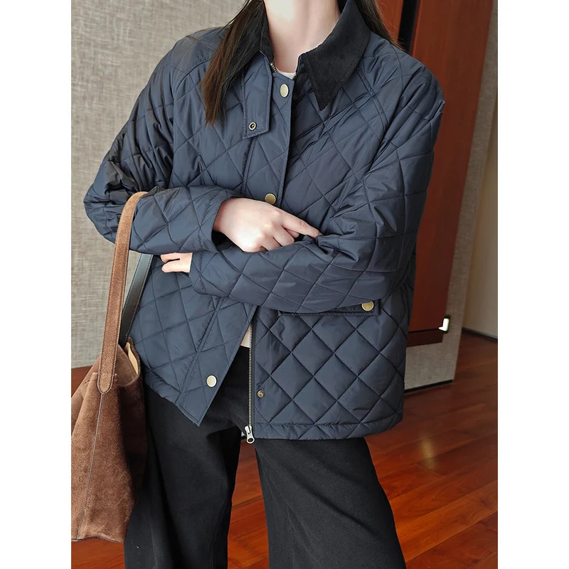 Damen Modische Steppjacke mit Kragen Drune