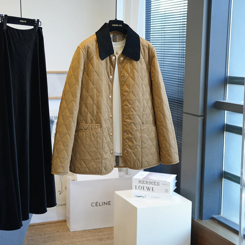 Damen Modische Steppjacke mit klassischem Kragen Drune