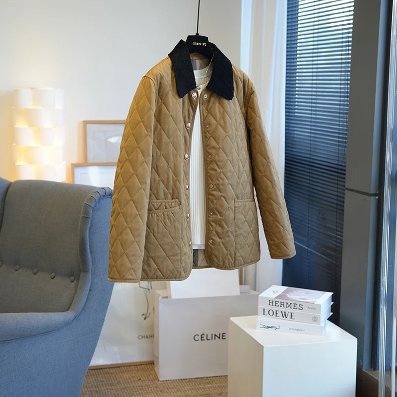 Damen Modische Steppjacke mit klassischem Kragen Drune