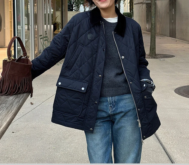 Damen Modische Steppjacke mit hochgeschlossenem Kragen und großen Taschen Drune