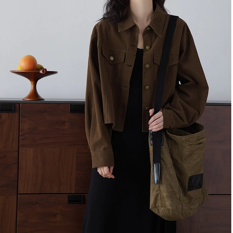 Damen Modische Oversized-Jacke mit Knöpfen und praktischen Taschen Drune