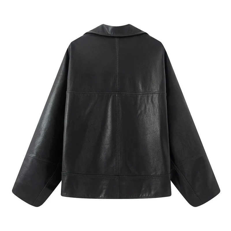 Damen elegante Kunstlederjacke mit oversized Schnitt Drune