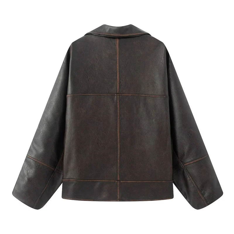 Damen elegante Kunstlederjacke mit oversized Schnitt Drune