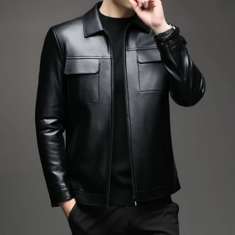 Herren Glatte Lederoptik-Blouson mit Brustklappen und Reißverschluss Drune