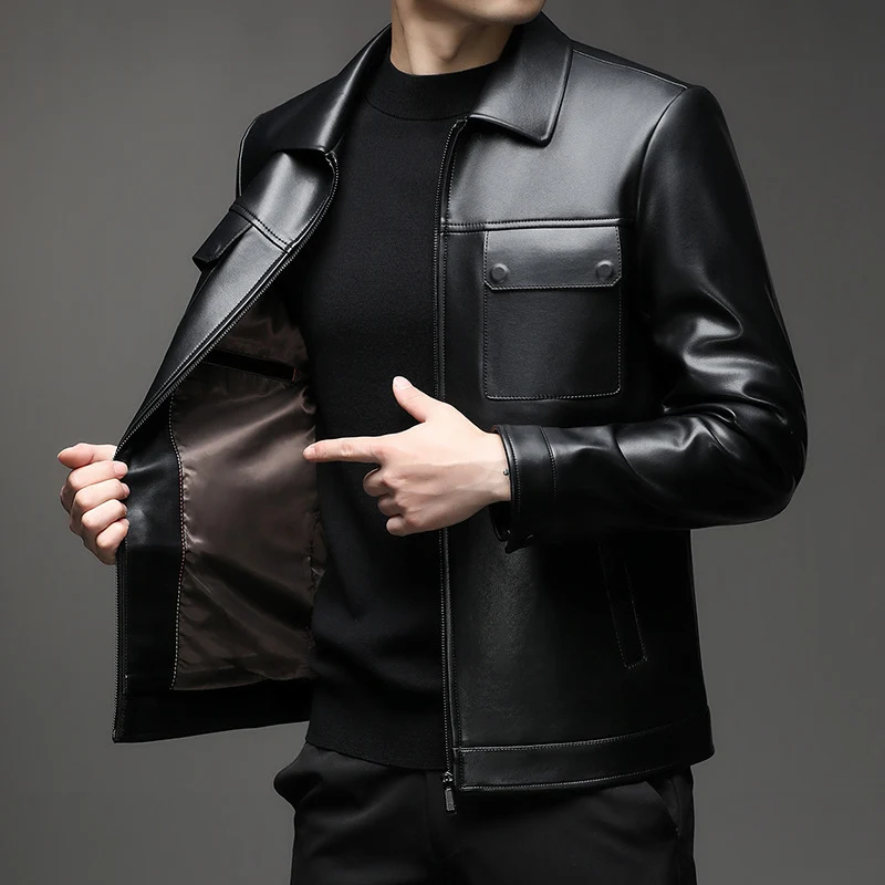 Herren Glatte Lederoptik-Blouson mit Brustklappen und Reißverschluss Drune