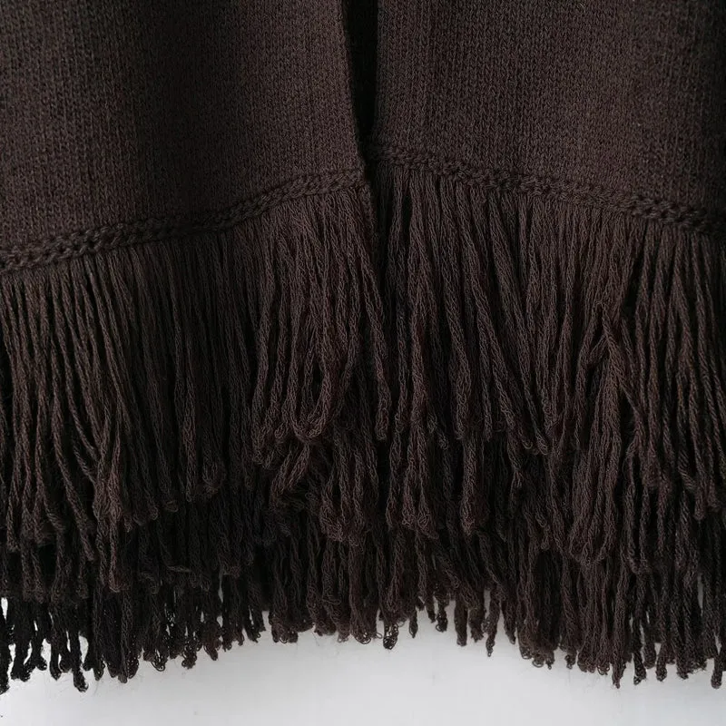 Damen Fransen Strickjacke mit eleganter Knopfverschlusstechnik Drune