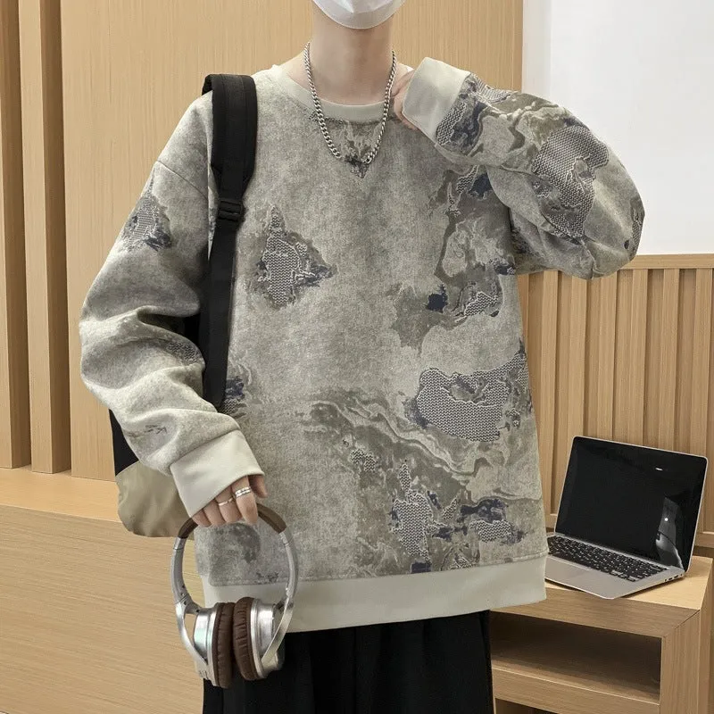 Herren Oversize-Sweatshirt mit abstraktem Marmor-Print und schwerer Baumwollmischung Drune
