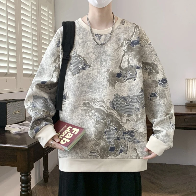Herren Oversize-Sweatshirt mit abstraktem Marmor-Print und schwerer Baumwollmischung Drune