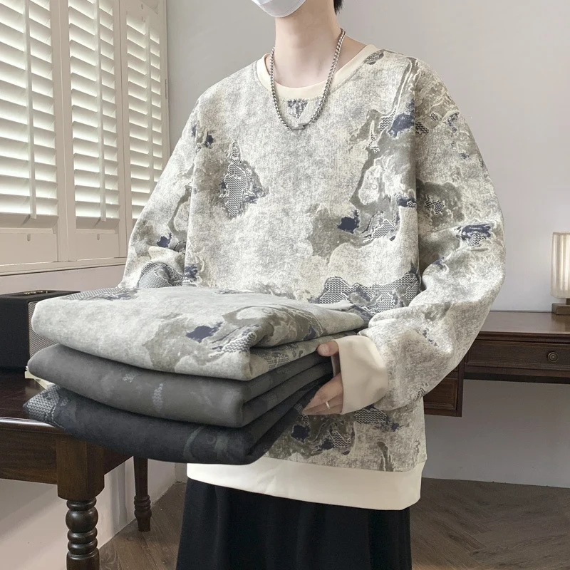 Herren Oversize-Sweatshirt mit abstraktem Marmor-Print und schwerer Baumwollmischung Drune