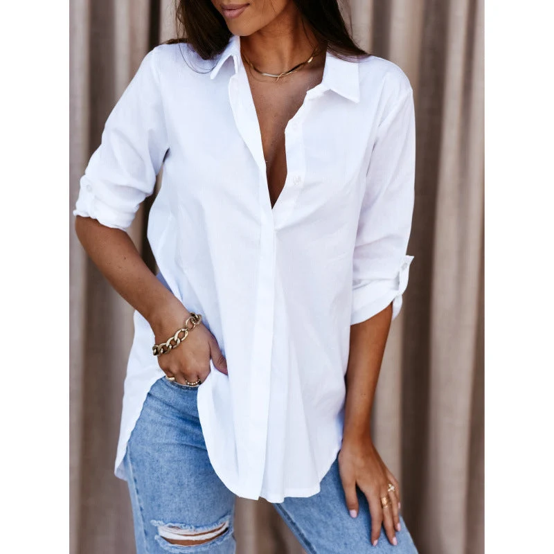 Damen lässiges Oversized-Hemd mit Umtragbarem Kragen Drune