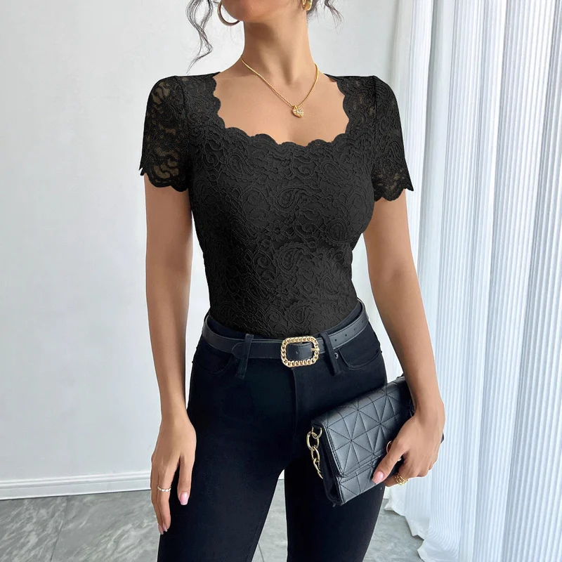 Damen Spitzenbody mit eleganten Abschluss Drune