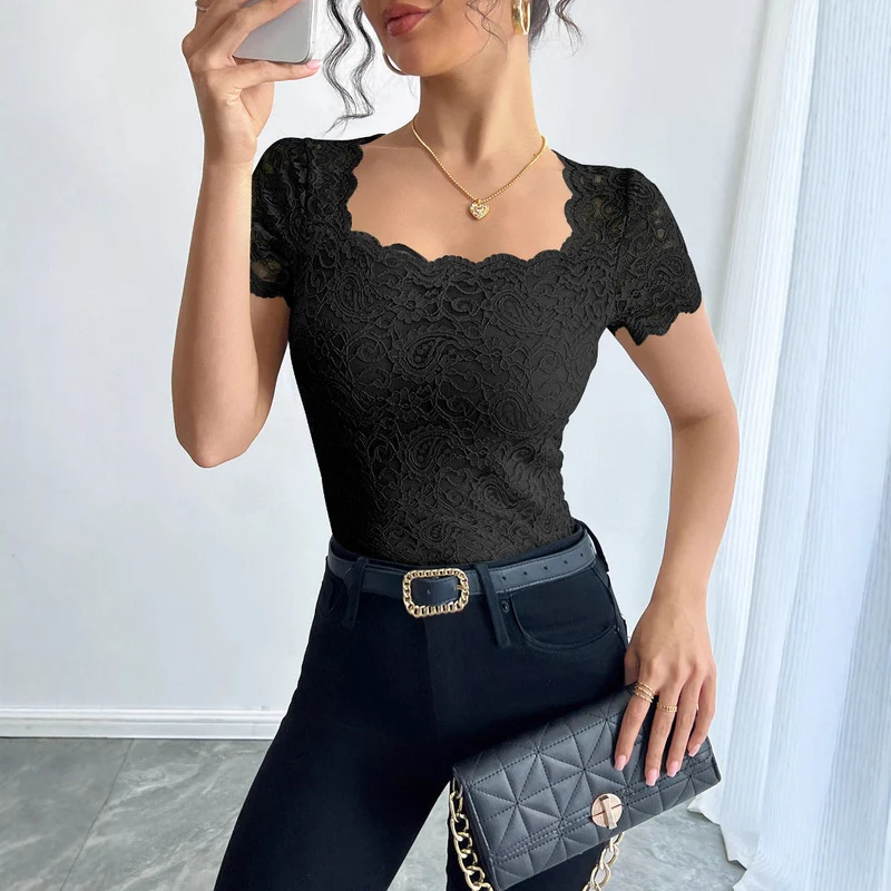 Damen Spitzenbody mit eleganten Abschluss Drune