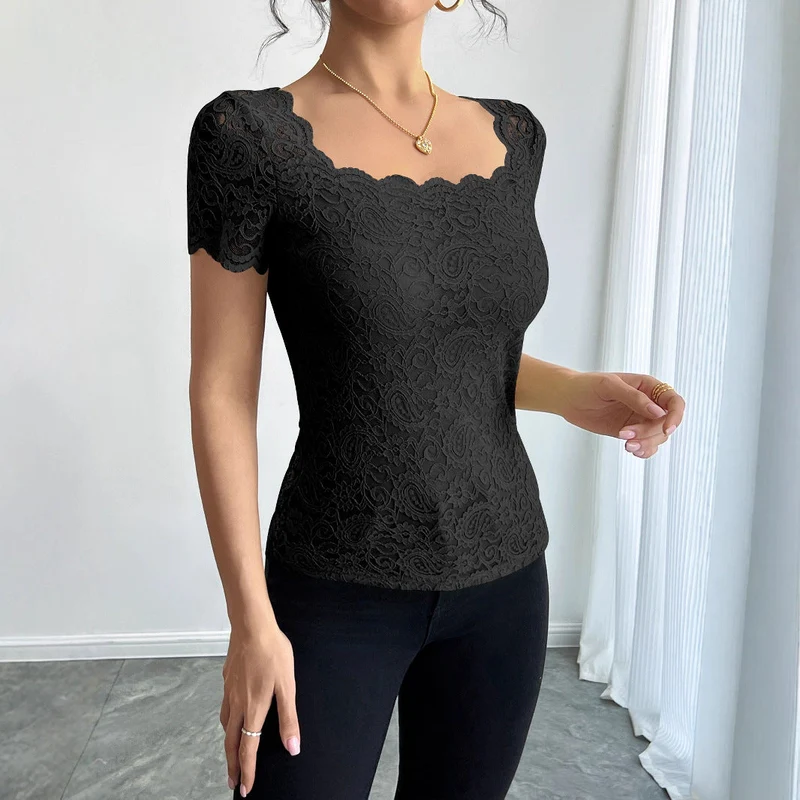 Damen Spitzenbody mit eleganten Abschluss Drune
