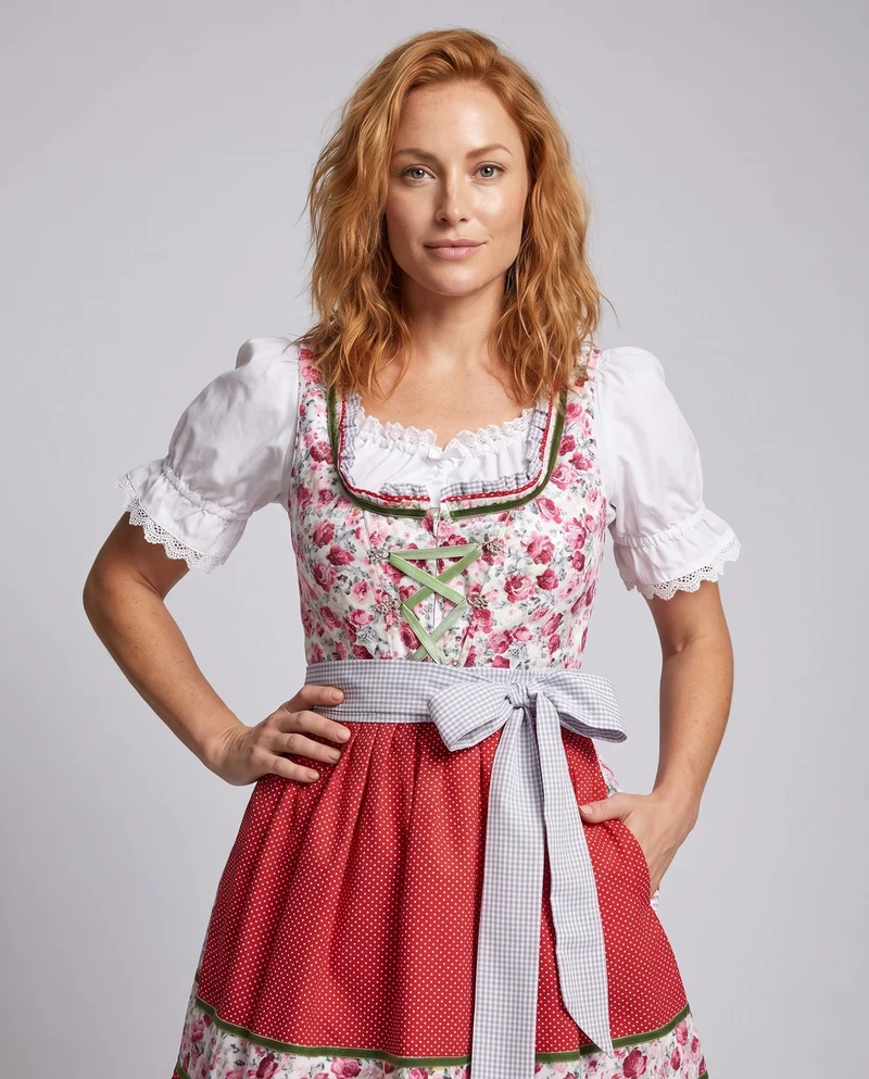 Damen Trachtenkleid mit eleganten Spitzenakzenten und Rüschendetails Drune