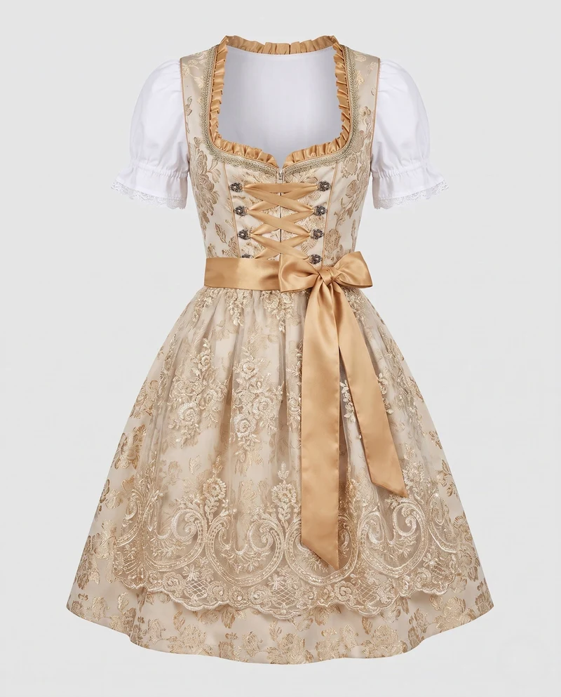 Damen Trachtenkleid mit eleganten Spitzenakzenten und Rüschendetails Drune